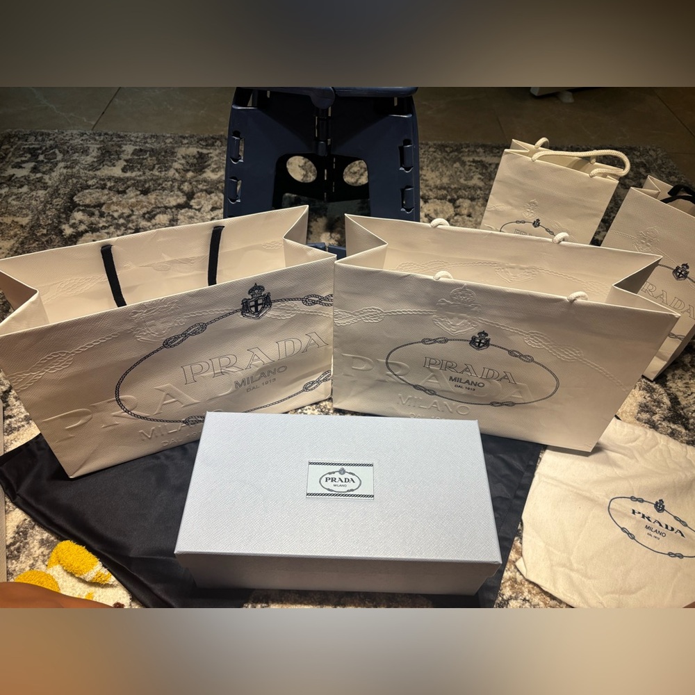 Prada Black and Cream Dust and Shopping Bags